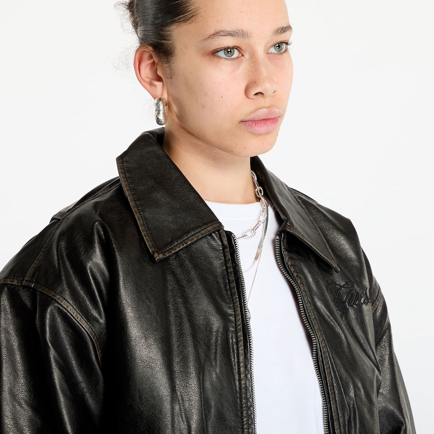 Bomber bunda GUESS Guess Originals Distress Leather Bomber Jacket Čierna | W5RL37WGTF0-JTMU, 1