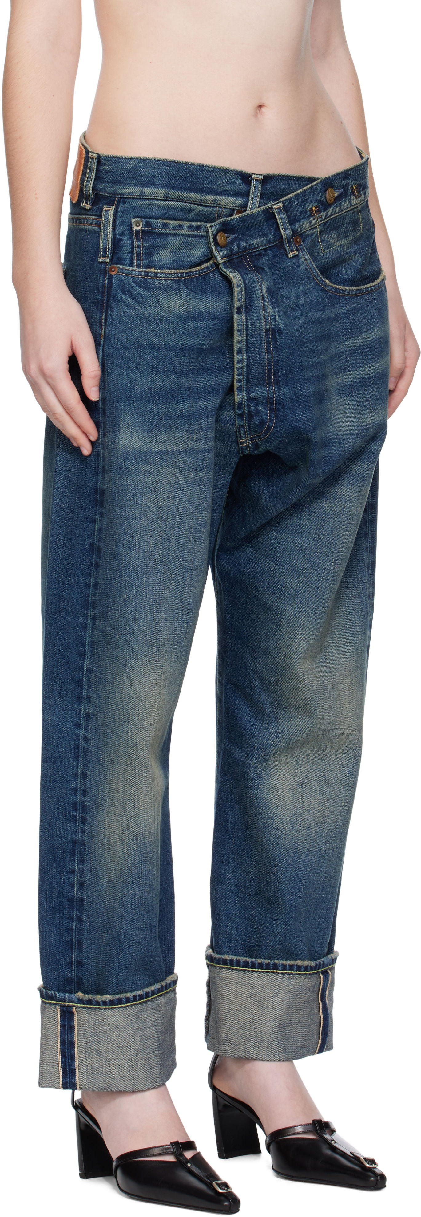 Džínsy R13 R13 Cuffed Crossover Jeans Modrá | R13WD193-D341A, 1