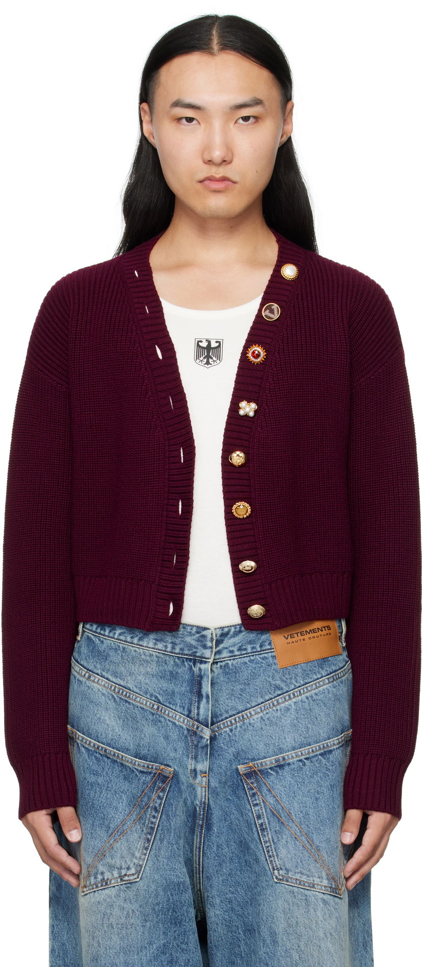 Sveter VETEMENTS VETEMENTS Fancy Button Cropped Cardigan Vínová | WH76KN220X