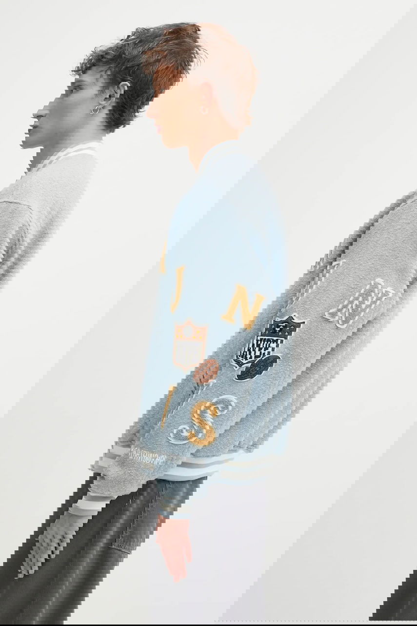 Bomber bunda AAPE by A Bathing Ape Main Universe Oversize Textured Varsity Patched Bomber Jacket Modrá | AAPJKM7742XAP, 1