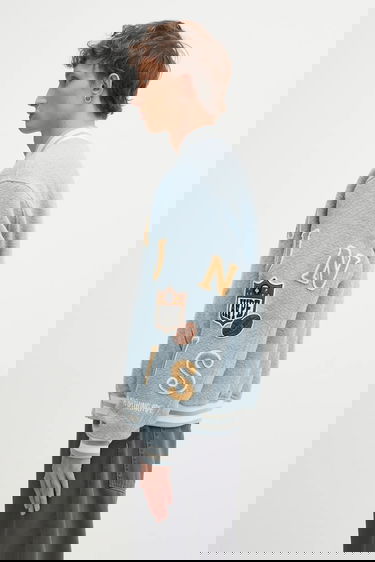 Bomber bunda AAPE by A Bathing Ape Main Universe Oversize Textured Varsity Patched Bomber Jacket Modrá | AAPJKM7742XAP, 1