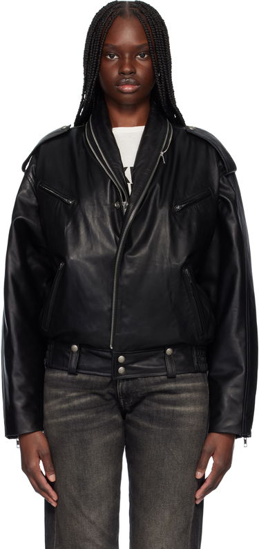 Bomber bunda R13 R13 Zip Collar Motorcycle Leather Jacket Čierna | R13WR344-R450B, 0