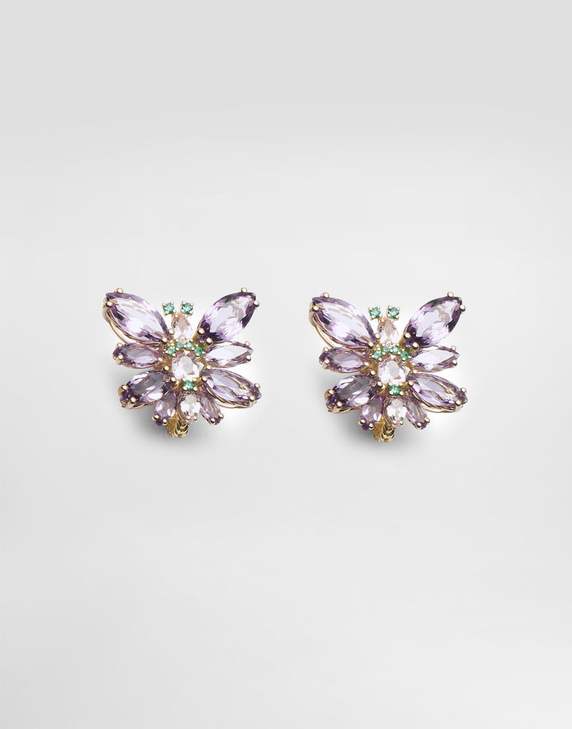 Náušnice Dolce & Gabbana Dolce & Gabbana Butterfly Earrings with Amethysts, Morganites, and Emeralds in 18K Gold Fialová | WEJI3GWAM03ZOO00