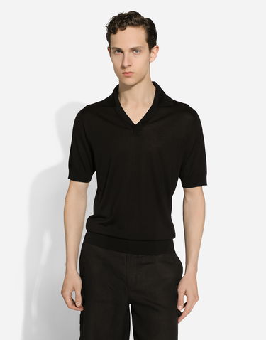 Polo tričko Dolce & Gabbana Silk Polo Shirt With Embroidery Čierna | GXZ09ZJBSJSN0000, 3