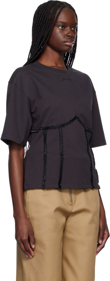 Tričko GANNI Ganni Cotton Tie Back T-Shirt Čierna | T4179, 1