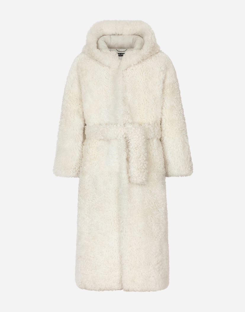 Kabáty Dolce & Gabbana Dolce & Gabbana Shearling Hooded Coat Biela | G041ILFUP7ZW0001