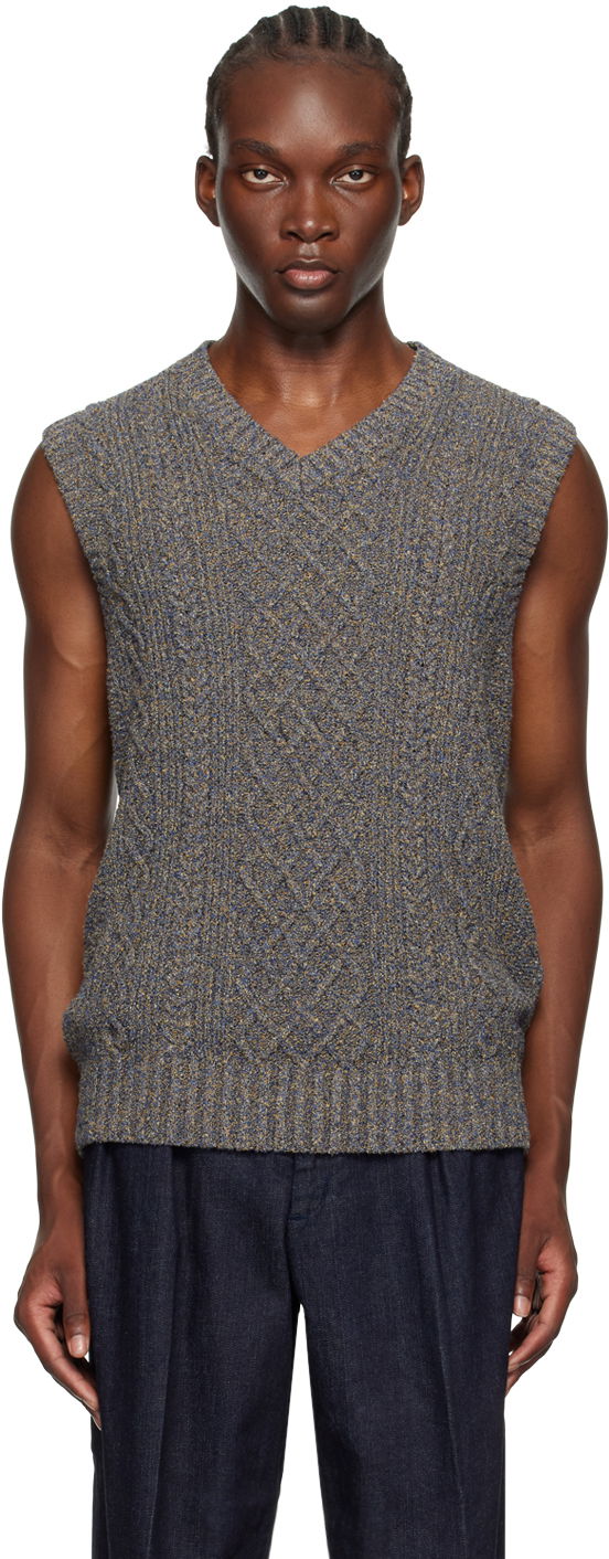 Vesta BEAMS Beams Plus Aran Knit Vest Šedá | 3805-0039-156