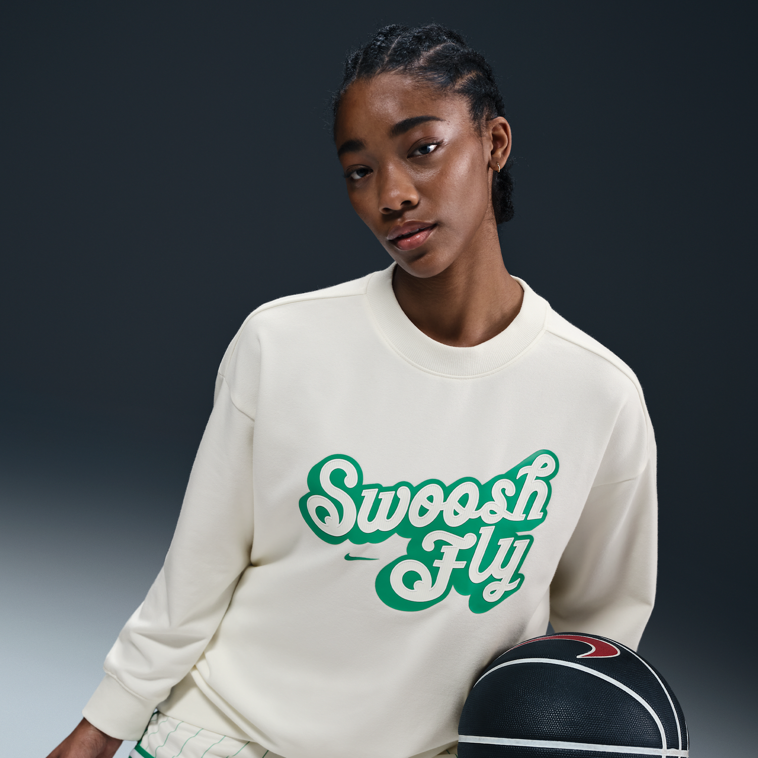 Sveter Nike Nike Swoosh Fly Dri-FIT Loose Fit Basketball French Terry Sweatshirt Biela | FZ5514-133, 0