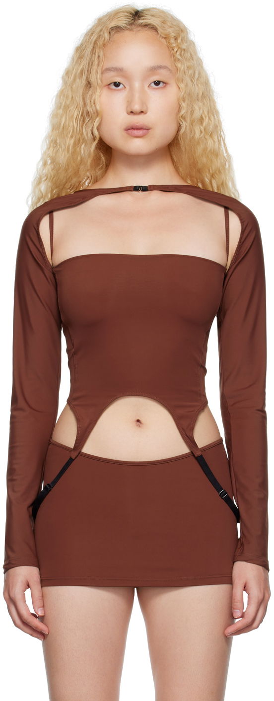 Crop Top Miaou Miaou Phoenix Cutout Top Hnedá | 7043-CL-CIN, 0