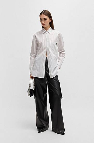 Košeľa BOSS Oversized Striped Cotton Shirt Biela | 50533037, 1
