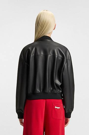 Bomber bunda BOSS Cropped Faux Leather Bomber Jacket Čierna | 50542178, 1