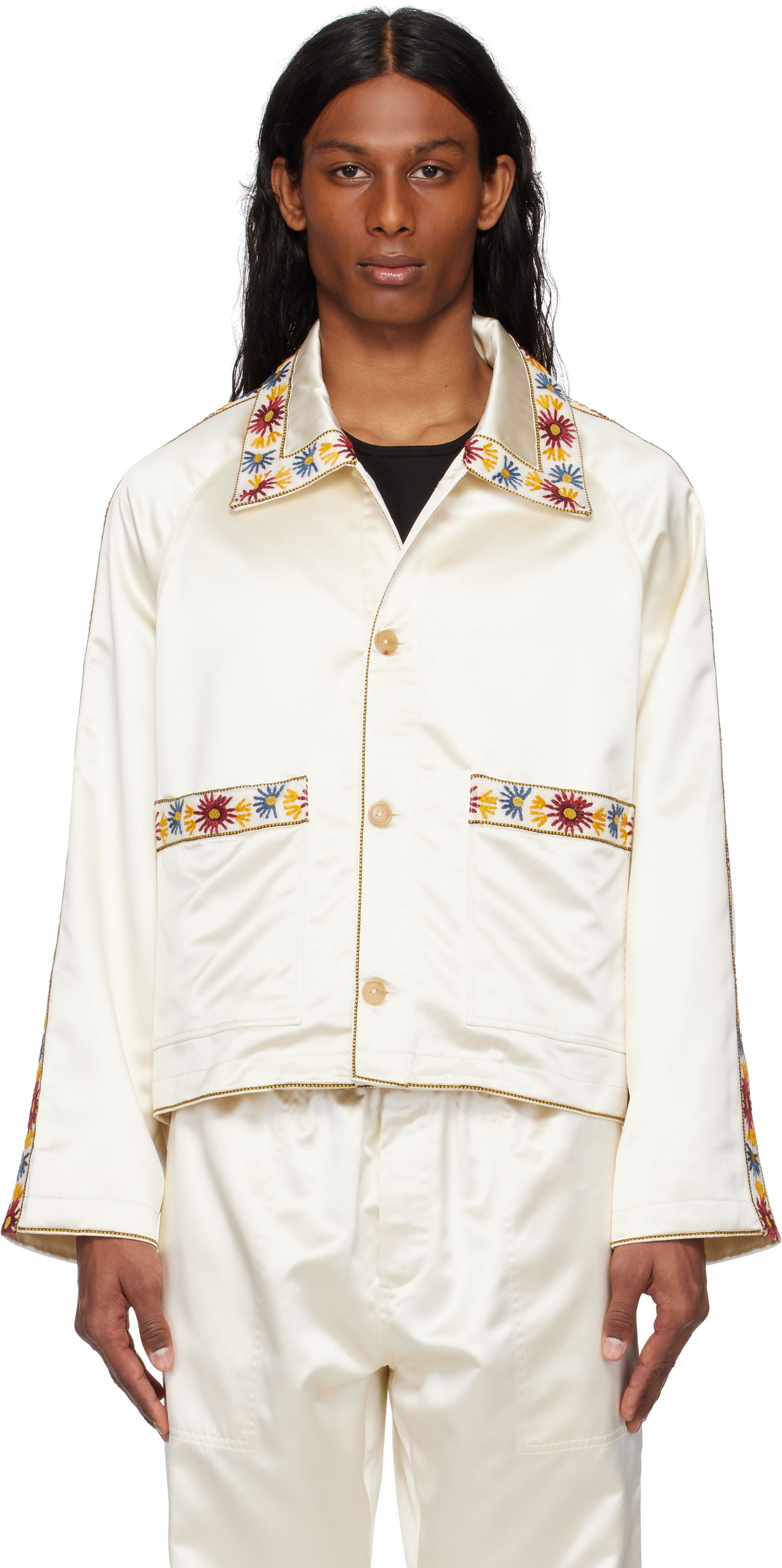 Bomber bunda Bode Bode Embroidered Satin Jacket Biela | MRS25OW014, 0