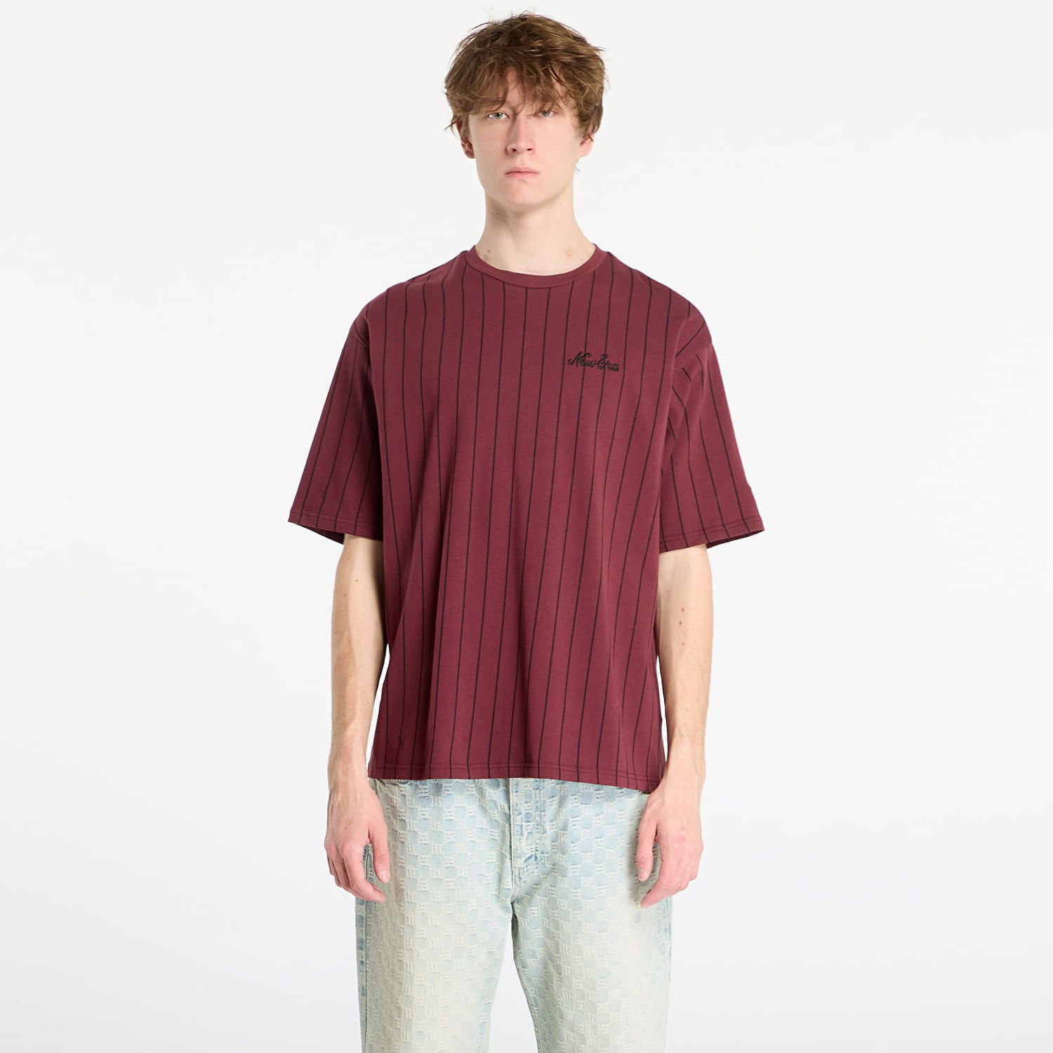 Tričko New Era Oversized Pinstripe T-shirt Vínová | 60758724, 0