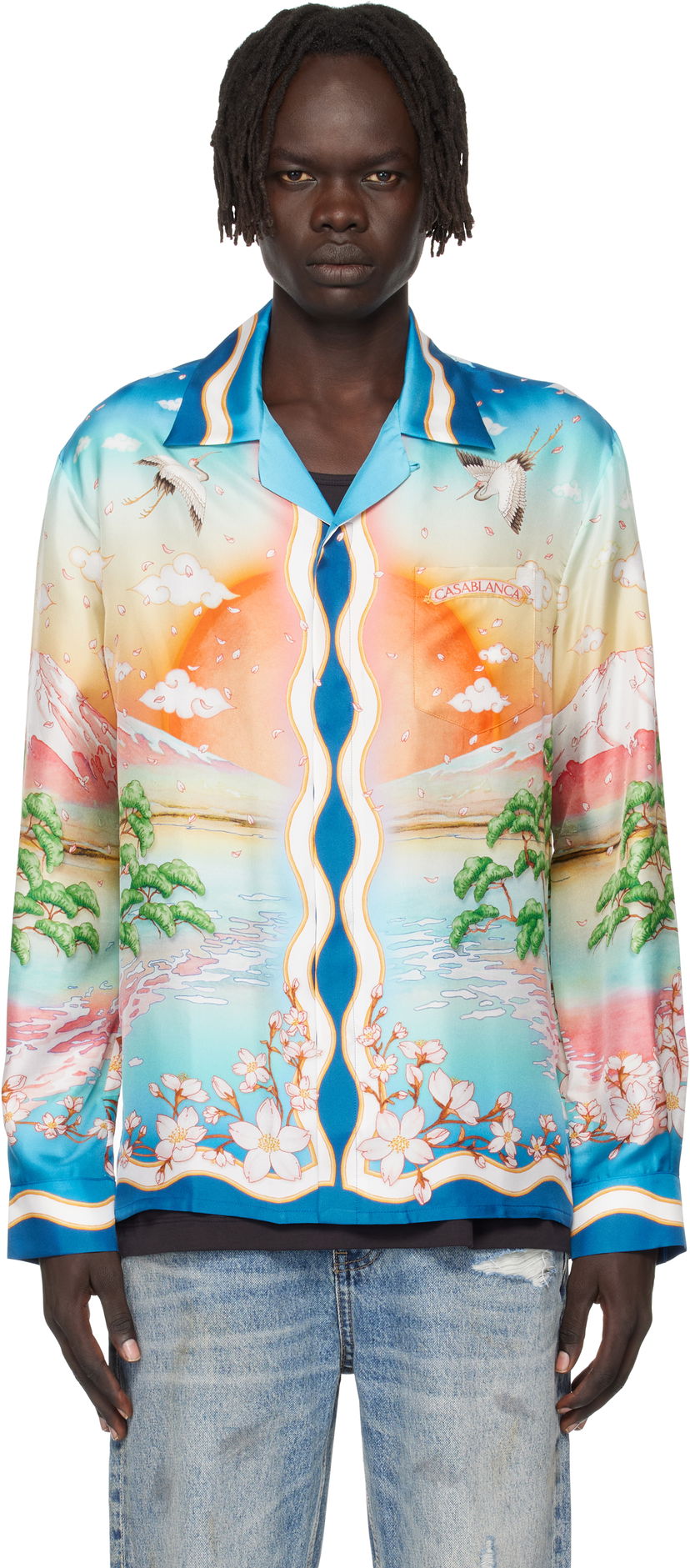 Košeľa Casablanca Casablanca 'Tennis Club' Silk Print Long Sleeve Shirt Rôznofarebný | U-MPF25-SH-006-01