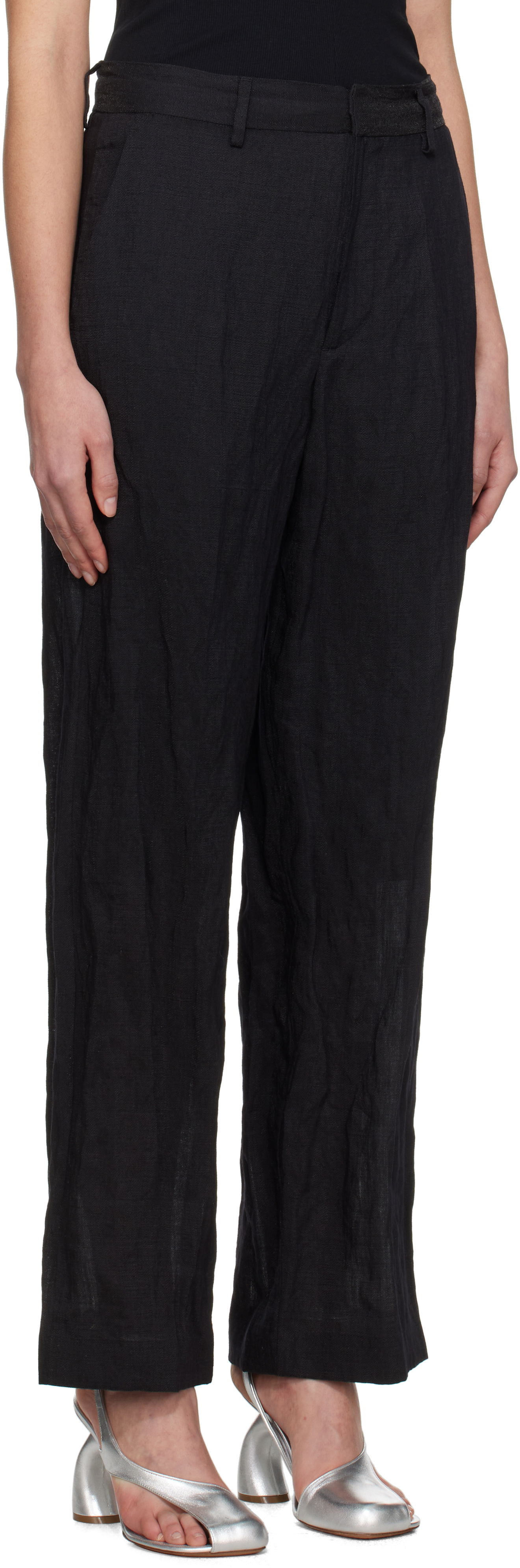 Nohavice Maison Margiela MM6 Maison Margiela Crinkled Metallic Tailoring Trousers Čierna | S52KA0521 M35253, 1
