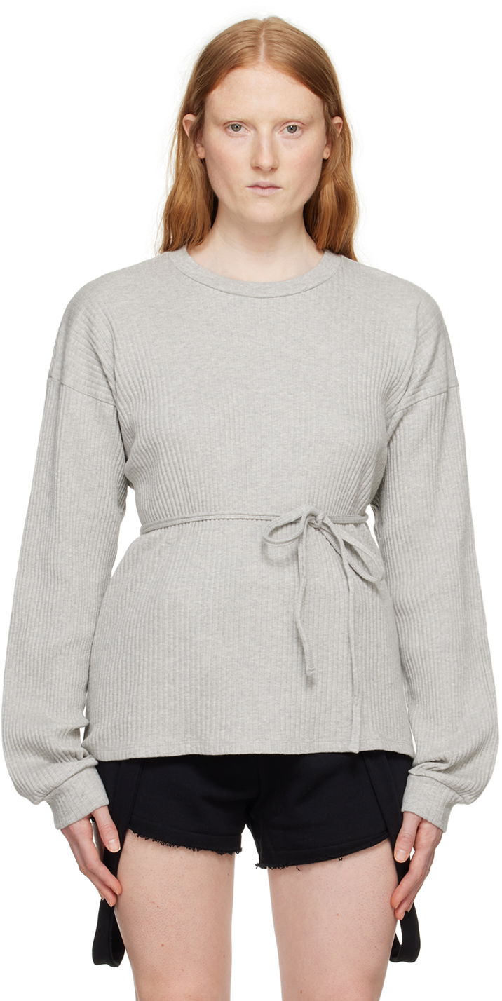 Sveter Baserange Ribbed Long Sleeve Wrap T-Shirt Šedá | FSHL-RIB-000, 0