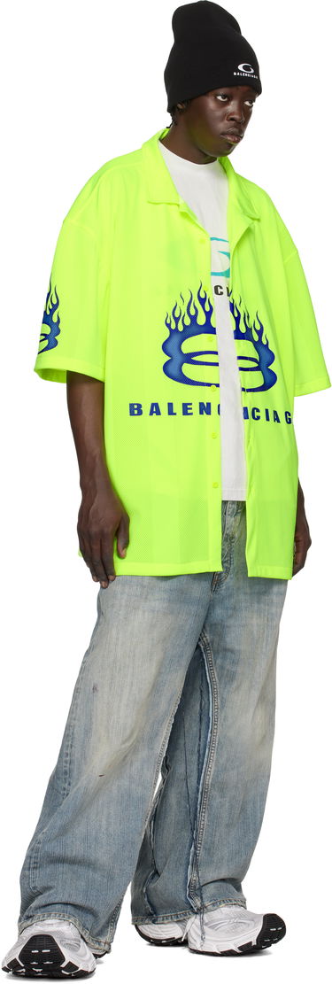 Košeľa Balenciaga Balenciaga Mesh Flames Bowling Shirt Zelené | 795133TQV387204, 3