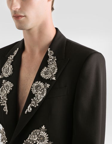 Bunda Dolce & Gabbana Single-breasted Jacket With Jewel Embellishments Čierna | G2QU6ZGK256N0000, 3