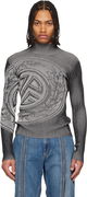 Jean Paul Gaultier The Laurel Stamp Ribbed Knit Long Sleeve Mock Neck Sweater