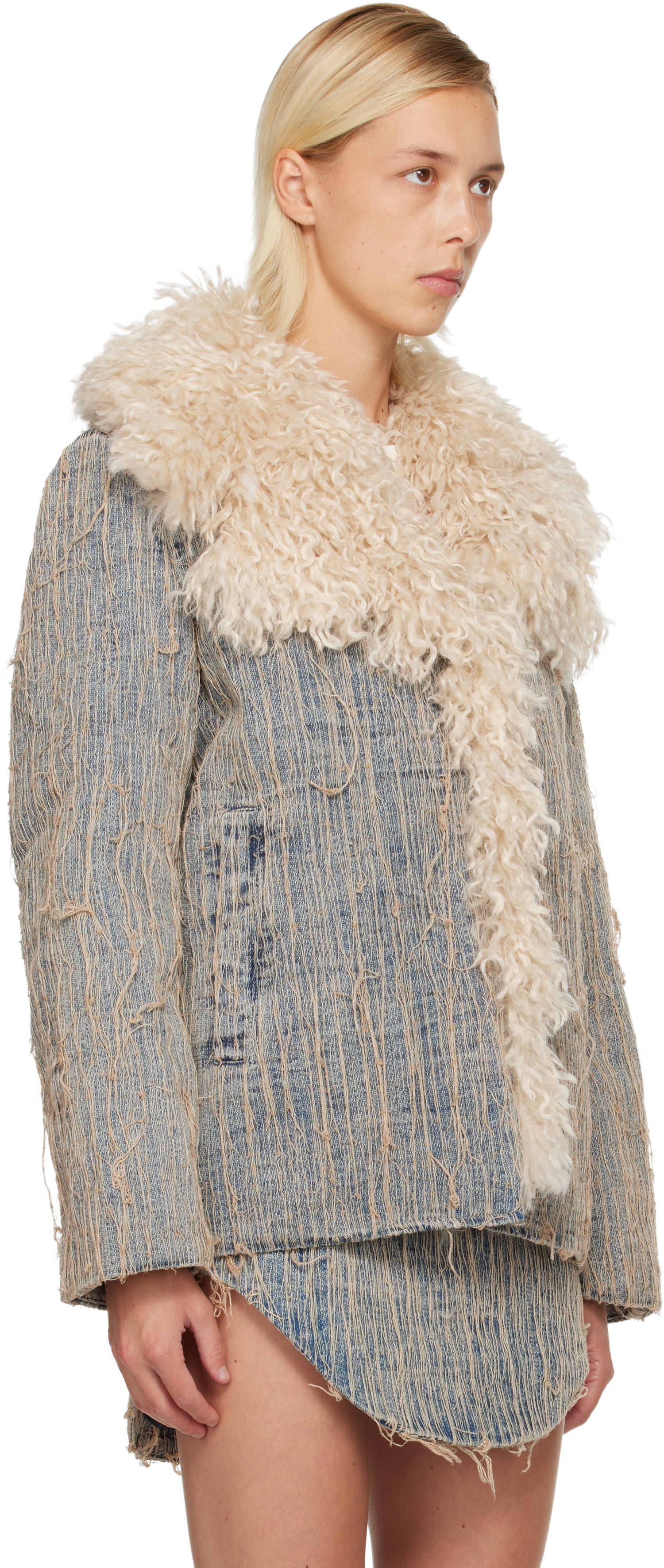 Bunda Diesel De-Aconic-S Frayed Denim Jacket with Faux Fur Trim Modrá | A19045 0CMBZ, 1