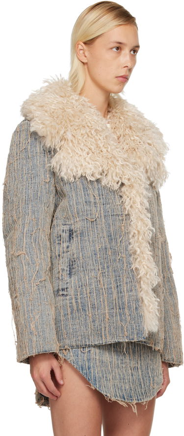 Bunda Diesel De-Aconic-S Frayed Denim Jacket with Faux Fur Trim Modrá | A19045 0CMBZ, 1