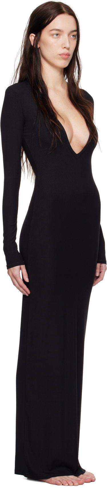 Šaty SKIMS SKIMS Soft Lounge Deep Plunge Maxi Dress Čierna | DR-DRS-6085W, 1