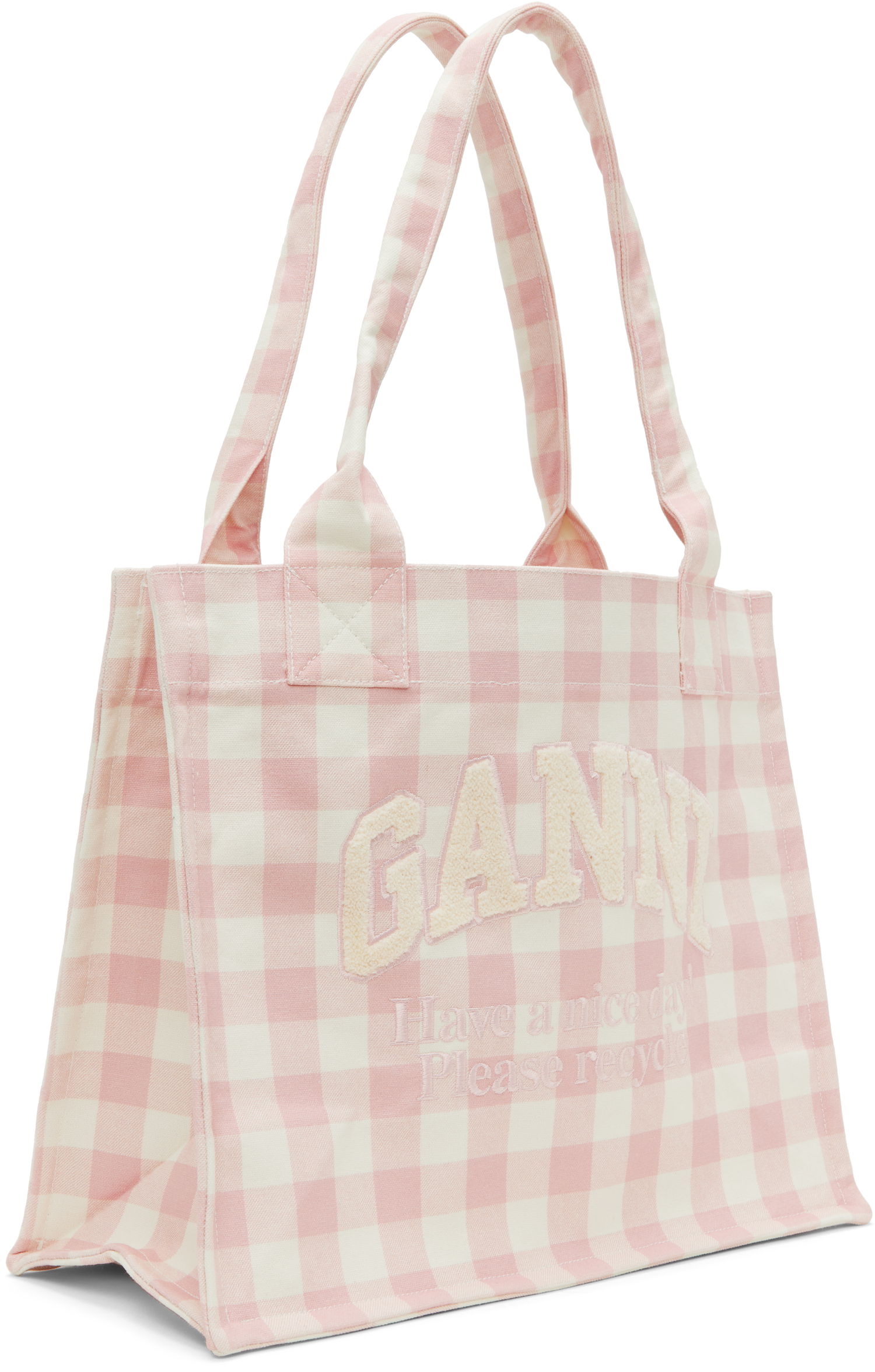 Tote bag GANNI Vichy Check Large Slogan Tote Ružová | A6893, 1