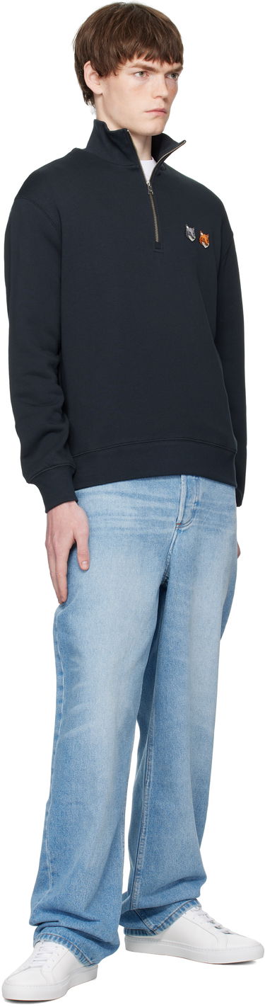 Mikina MAISON KITSUNÉ Maison Kitsuné Double Fox Head Half-Zip Sweatshirt Čierna | OM211CFKM0321, 3