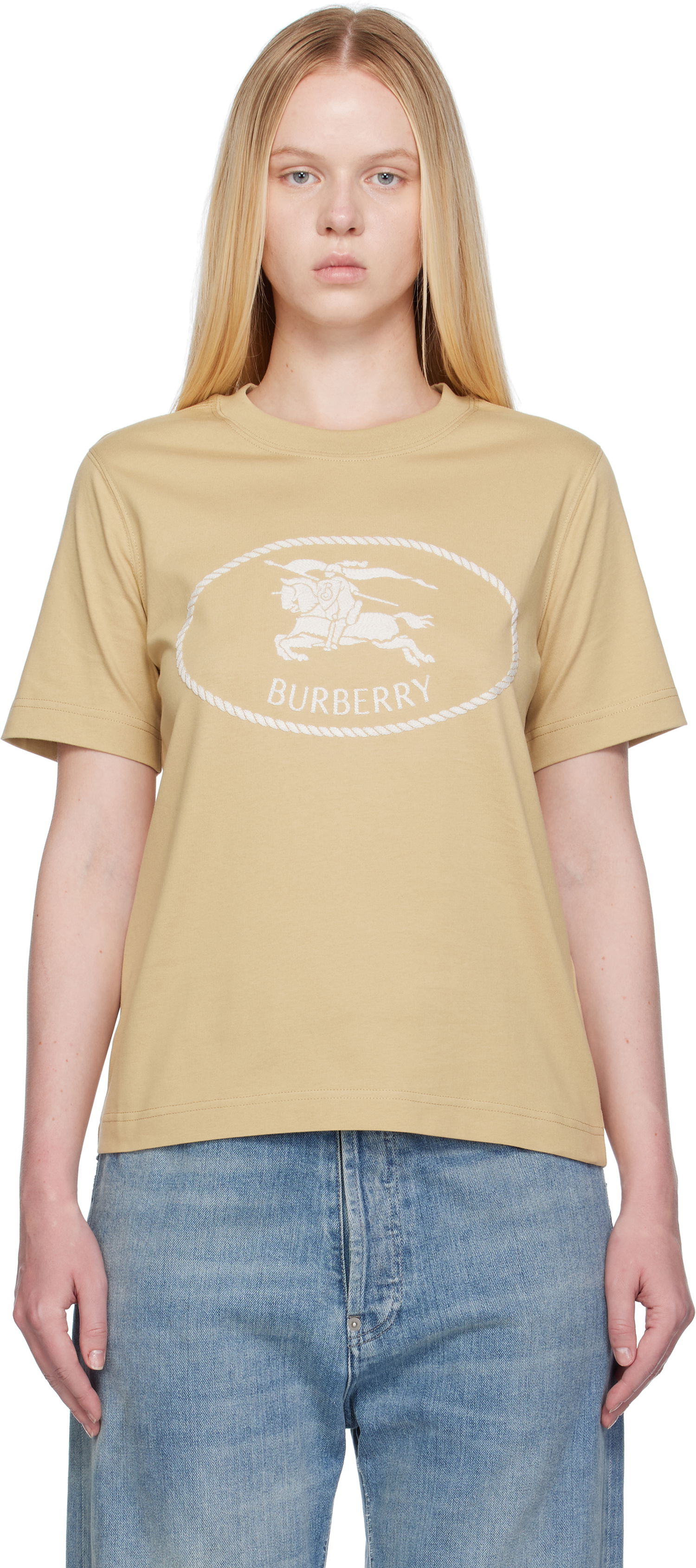 Tričko Burberry Burberry Knight Stamp Cotton T-Shirt Béžová | 8110926, 0