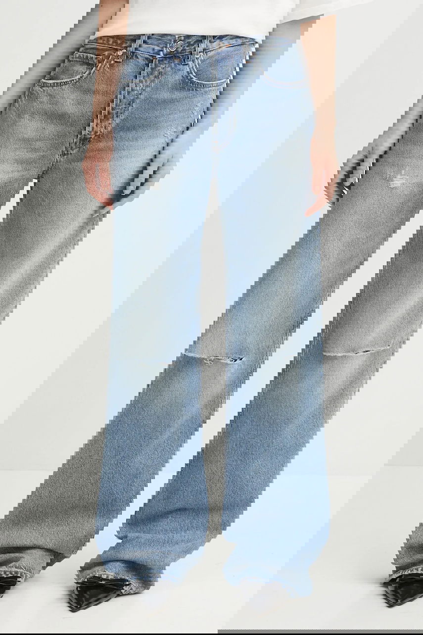 Džínsy Anine Bing Hugh High Waist Distressed Wide-Leg Jeans Modrá | A.06.10852, 0