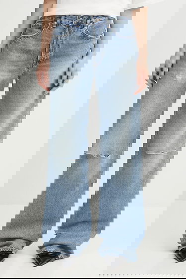 Džínsy Anine Bing Hugh High Waist Distressed Wide-Leg Jeans Modrá | A.06.10852, 0