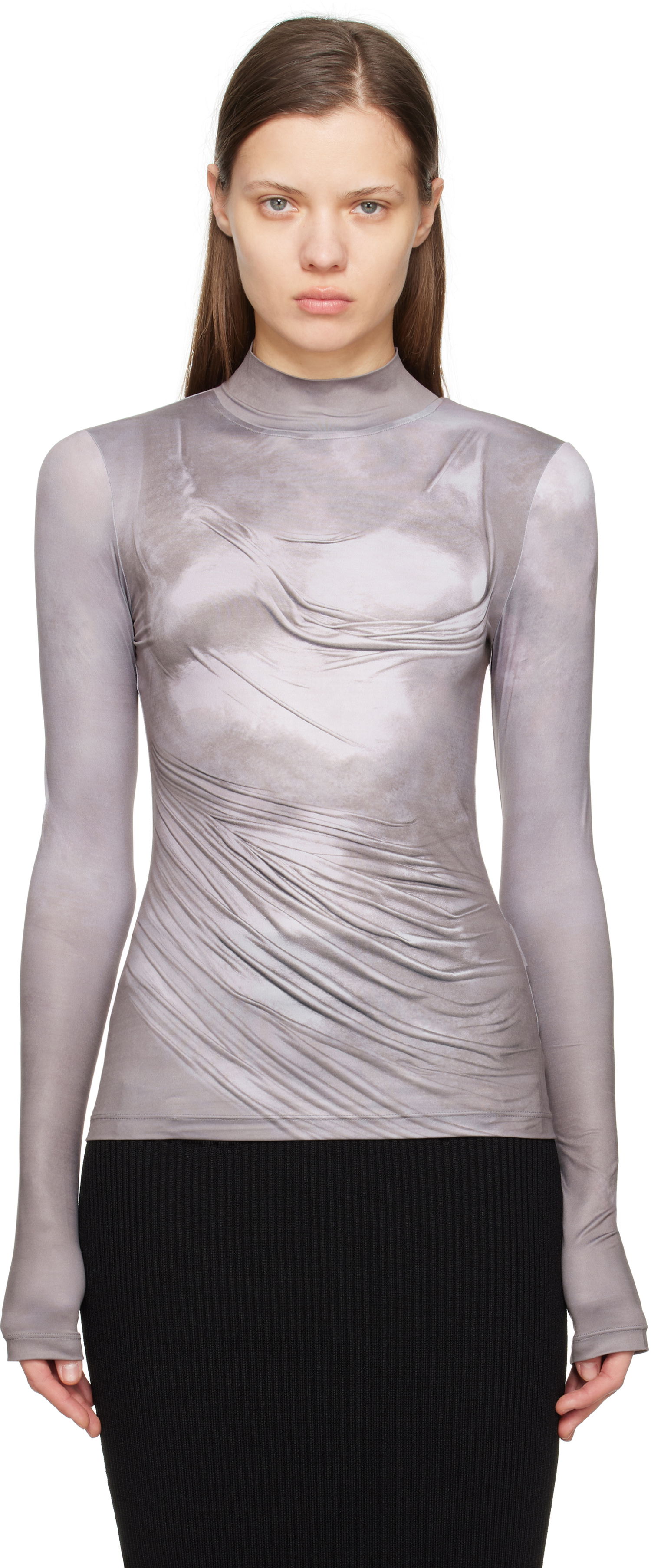 Tričko Balmain Balmain Draped Print T-Shirt Šedá | EF1EK026GE44, 0