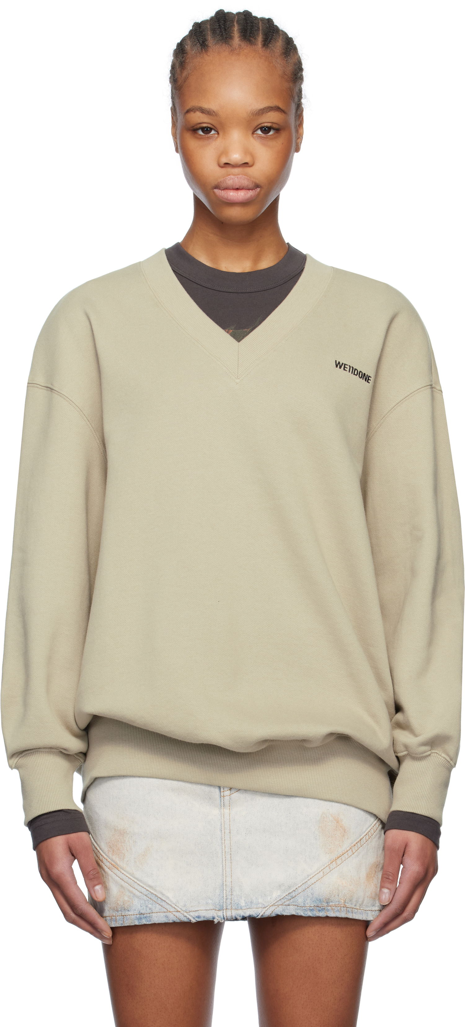Sveter We11done We11done Oversized V-Neck Sweatshirt Béžová | WD-TS0-25-773-U-KK, 0