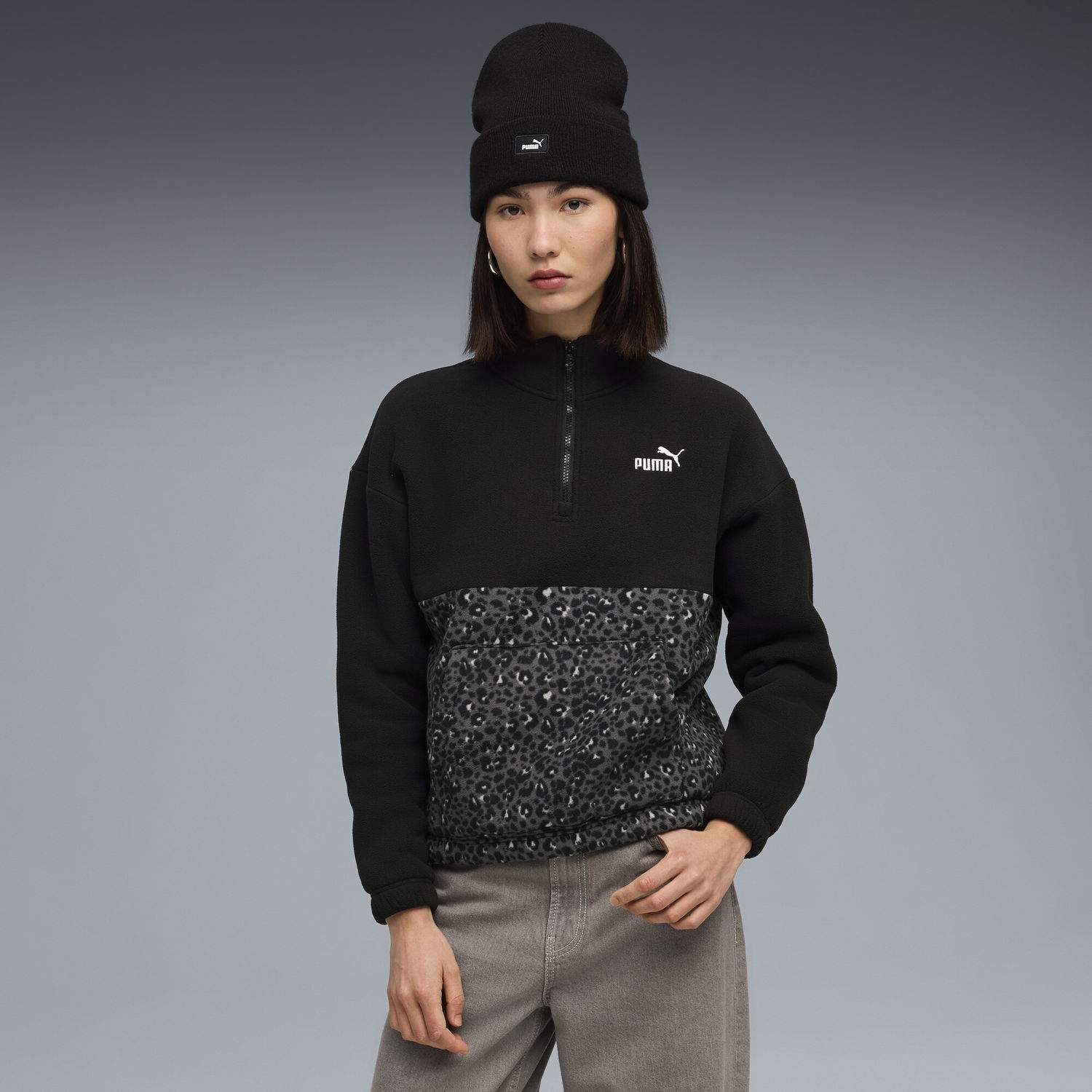 Mikina Puma Essentials Animal Print Fleece Half-Zip Sweatshirt Čierna | 688083_01, 1