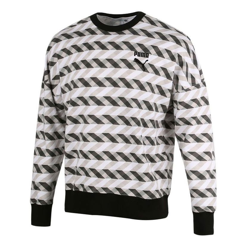 Sveter Puma Geometric Print Crew Neck Sweatshirt Biela | 531488-01