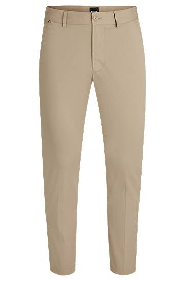 Nohavice BOSS Slim-Fit Cotton-Blend Satin Trousers Béžová | 50540650, 0