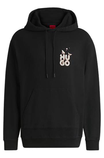Mikina BOSS Relaxed-fit Hoodie with Seasonal Artwork Čierna | 50534047, 0