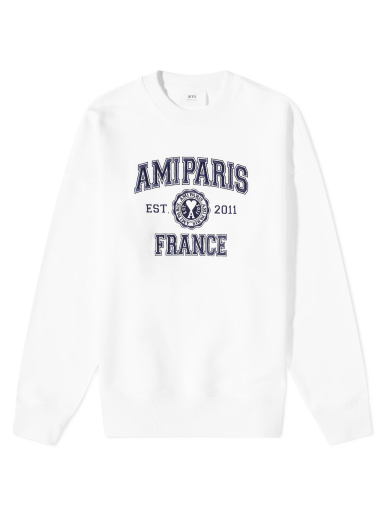 Mikina AMI Paris Varsity Logo Crew Sweat Biela | USW008-747-100