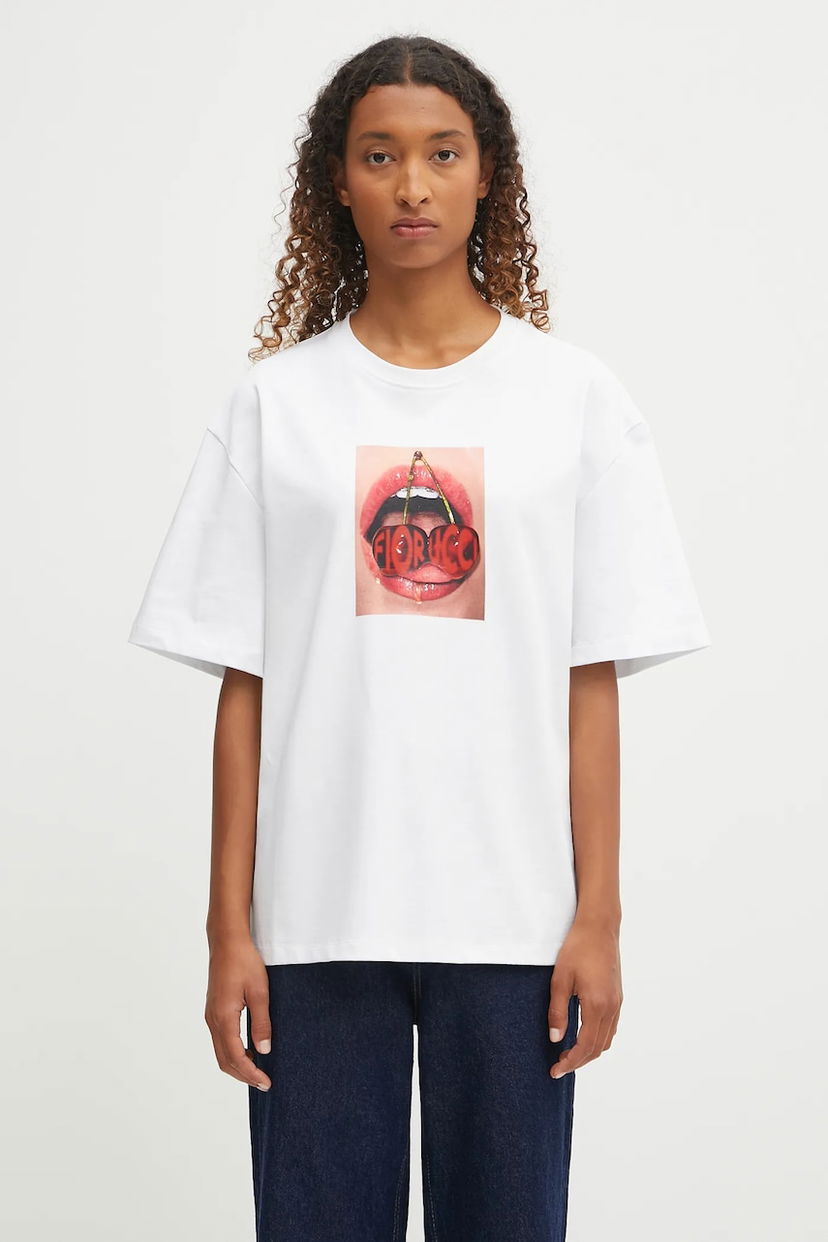Tričko Fiorucci Fiorucci Cherry Mouth Print Boxy Fit T-Shirt Biela | W02FPTSH103CJ01WH03