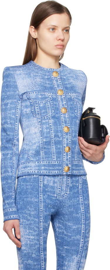 Súprava Balmain Balmain Jacquard Knit Denim Cardigan Modrá | EF1KL220KH80, 1