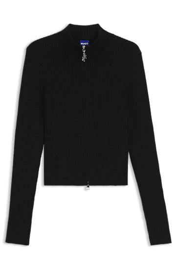Sveter BOSS Ribbed cardigan with logo-puller zip Čierna | 50548140