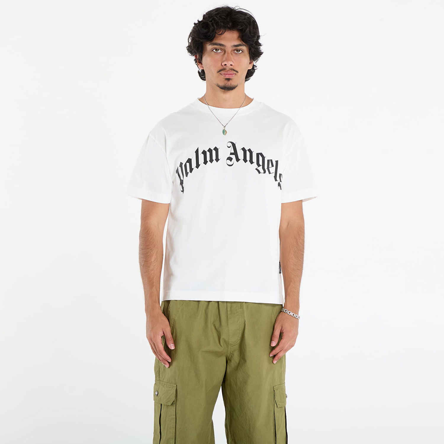 Tričko Palm Angels Palm Angels Curved Logo Regular T-Shirt Biela | PMAA109F25JER0030310, 0