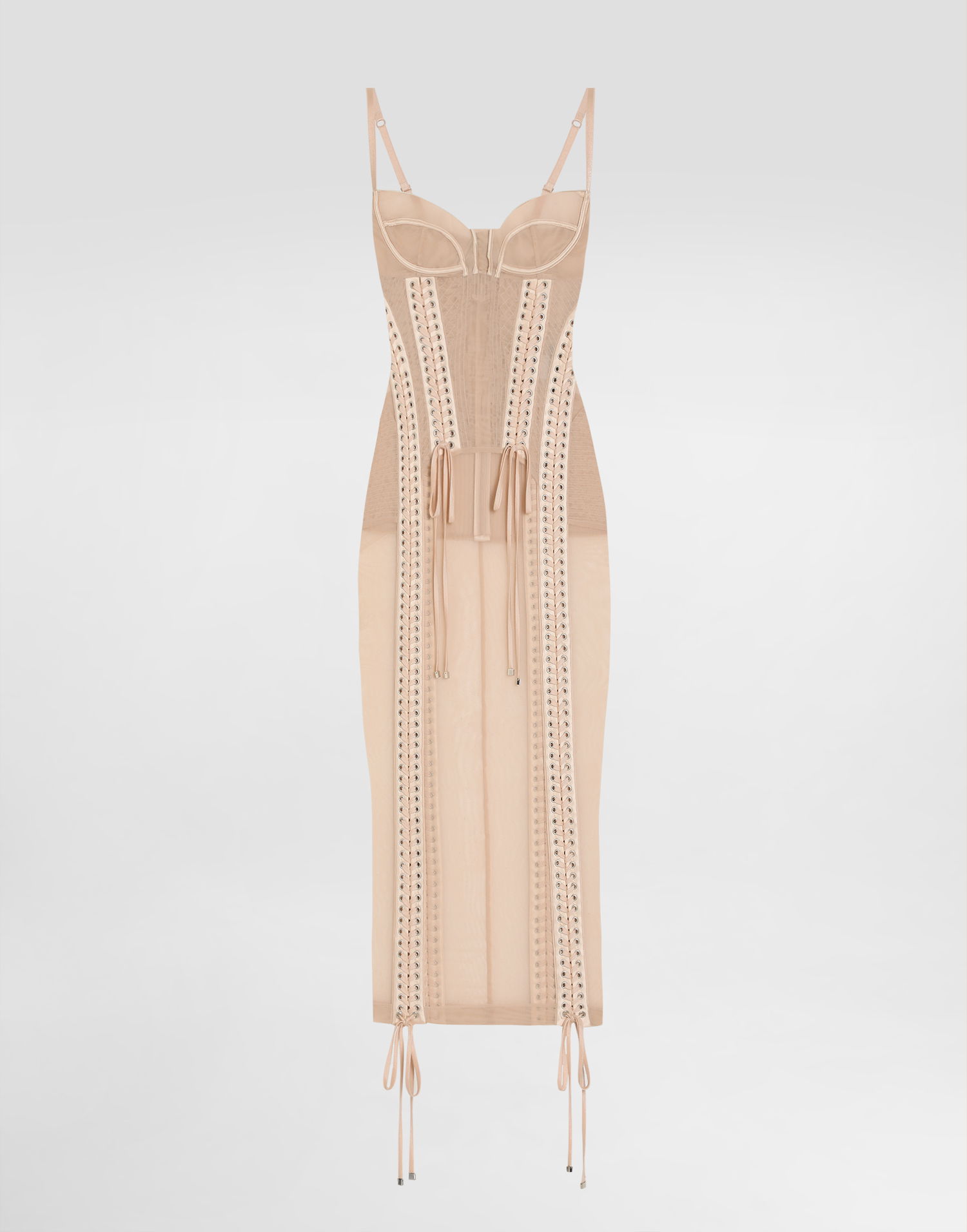Šaty Dolce & Gabbana Dolce & Gabbana Light Tulle Calf-Length Corset Slip Dress Béžová | F6TTMTFLRDAF1218, 0