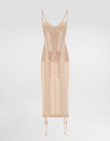 Šaty Dolce & Gabbana Dolce & Gabbana Light Tulle Calf-Length Corset Slip Dress Béžová | F6TTMTFLRDAF1218, 0