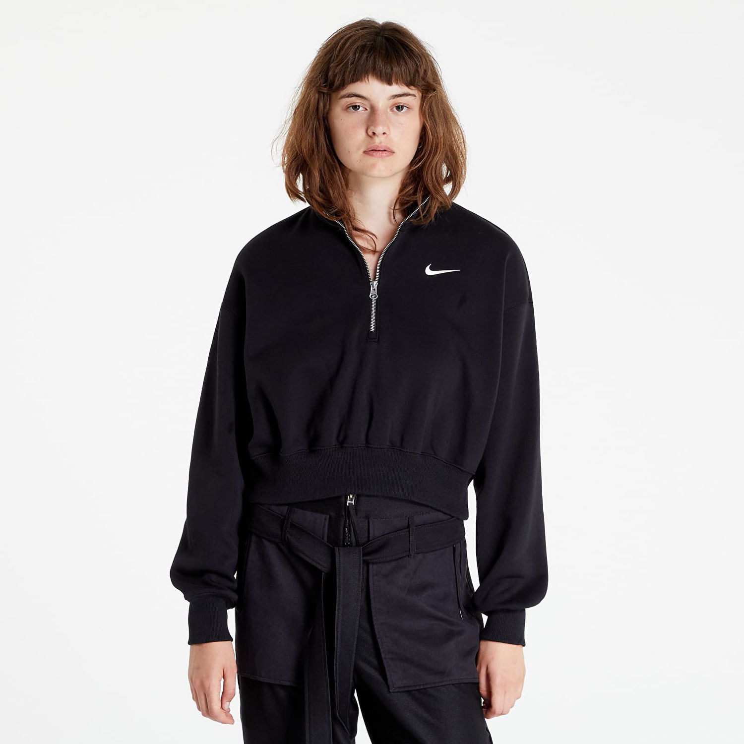 Mikina Nike Phoenix Fleece  1/2-Zip Oversized Crop Sweatshirt Čierna | DQ5767-010, 1
