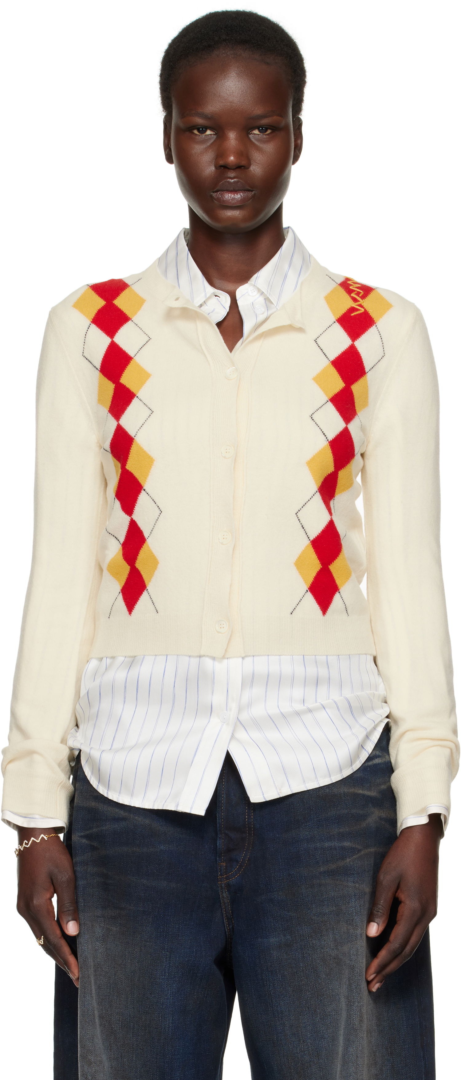Sveter Marni Marni Argyle Wool Cropped Cardigan Biela | CDMD0397Q0 UFH546, 0