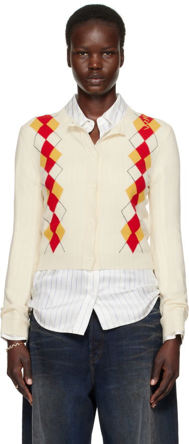 Sveter Marni Marni Argyle Wool Cropped Cardigan Biela | CDMD0397Q0 UFH546, 0