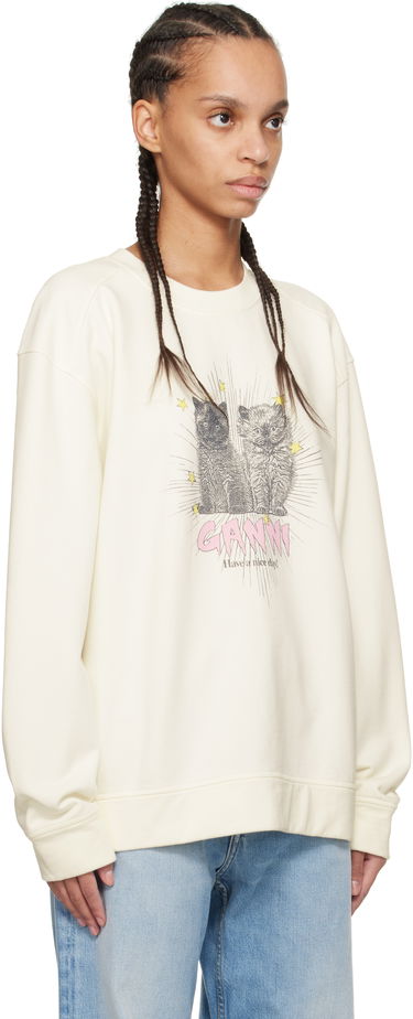 Mikina GANNI GANNI Isoli Kittens Drop Shoulder Sweatshirt Béžová | T4163, 1