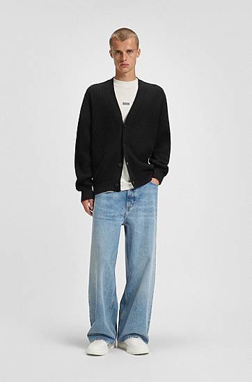 Sveter BOSS Relaxed Fit Ribbed Cardigan Čierna | 50543776, 1