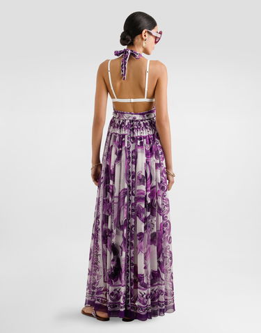 Šaty Dolce & Gabbana Dolce & Gabbana Majolica-Print Halter Neck Chiffon Dress Fialová | F6TYTTHI1BXIP3TN, 2